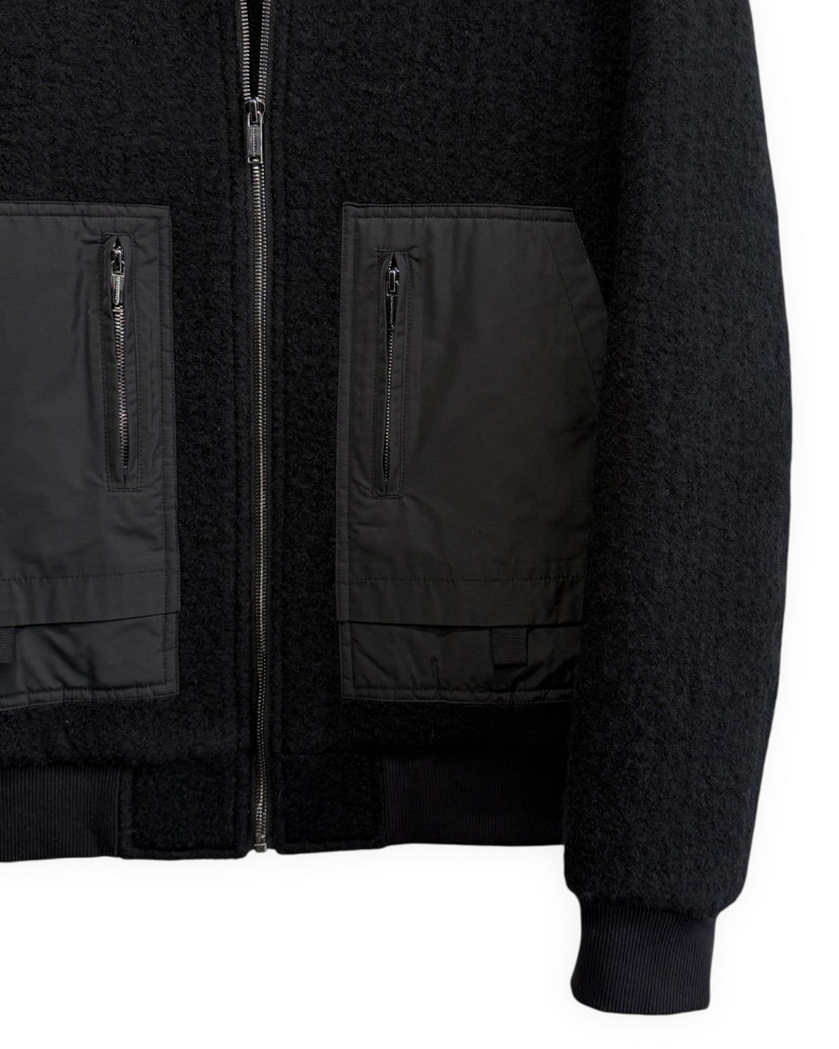 HARRISON WONG / Wool Bomber Jacket With Fabric Contrast Pocket - Black