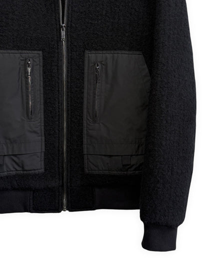 HARRISON WONG / Wool Bomber Jacket With Fabric Contrast Pocket - Black