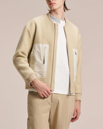 HARRISON WONG / Wool Bomber Jacket With Fabric Contrast Pocket - Beige