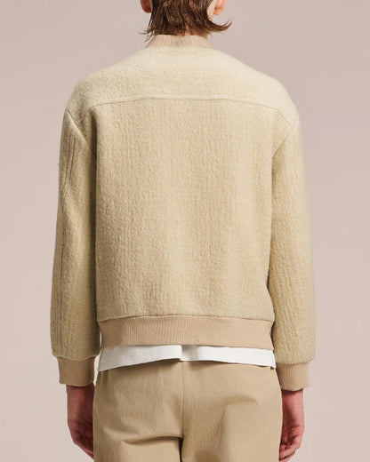 HARRISON WONG / Wool Bomber Jacket With Fabric Contrast Pocket - Beige