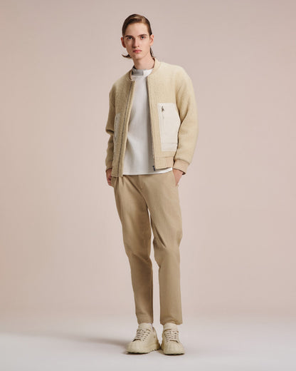 HARRISON WONG / Wool Bomber Jacket With Fabric Contrast Pocket - Beige