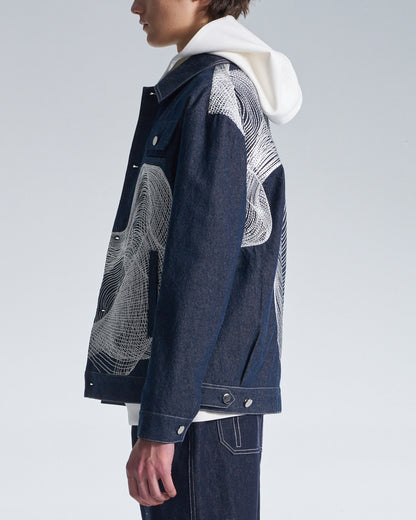 HARRISON WONG / Denim Jacket With Twisted Wavy Lines Embroidery