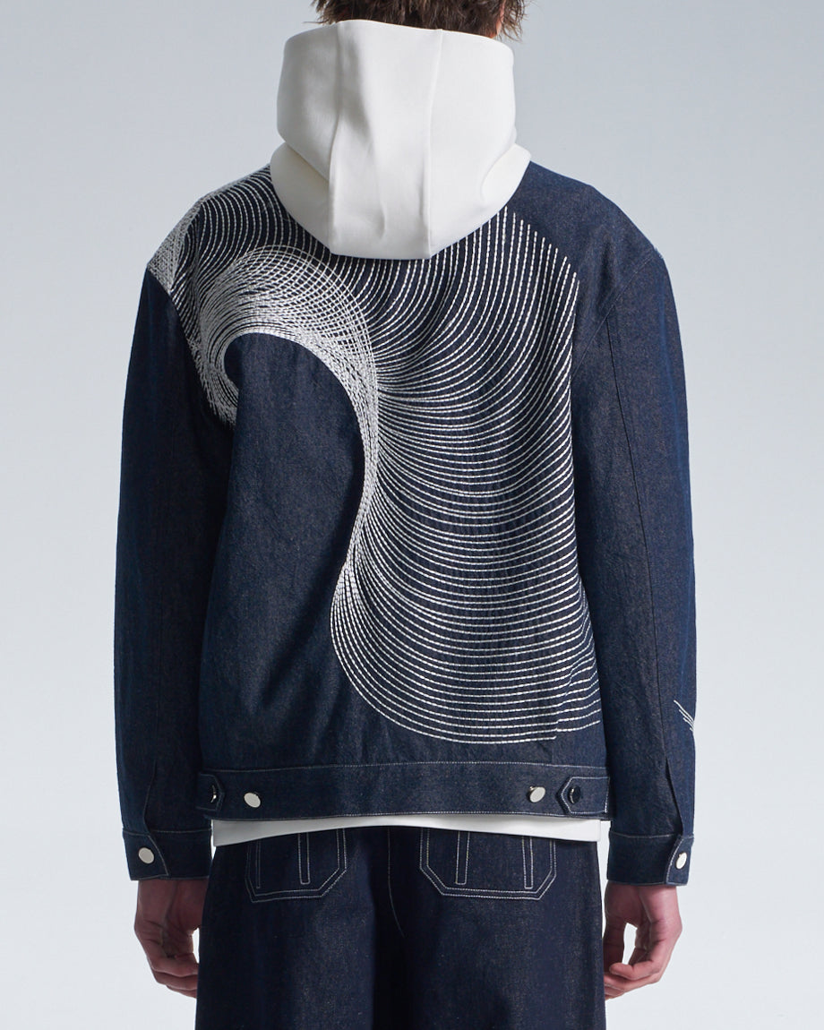 HARRISON WONG / Denim Jacket With Twisted Wavy Lines Embroidery