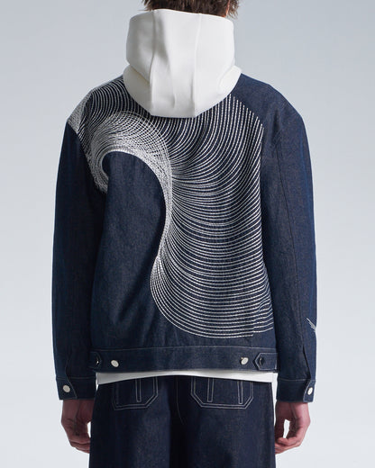 HARRISON WONG / Denim Jacket With Twisted Wavy Lines Embroidery