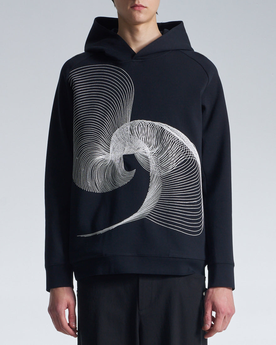HARRISON WONG / Hoodie With Twisted Wavy Lines Embroidery - Black