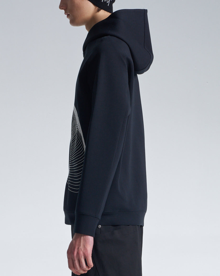 HARRISON WONG / Hoodie With Twisted Wavy Lines Embroidery - Black