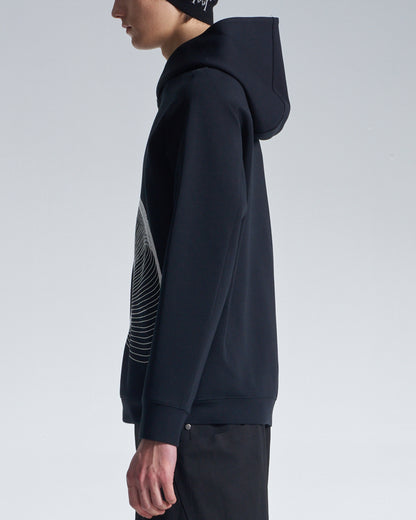 HARRISON WONG / Hoodie With Twisted Wavy Lines Embroidery - Black