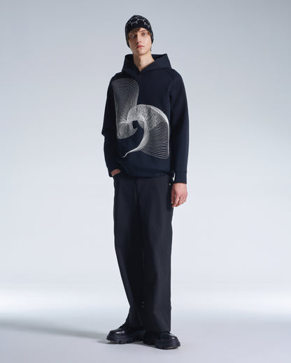 HARRISON WONG / Hoodie With Twisted Wavy Lines Embroidery - Black