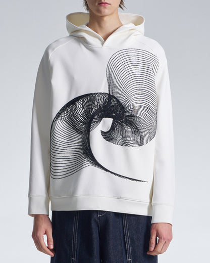 HARRISON WONG / Hoodie With Twisted Wavy Lines Embroidery - White