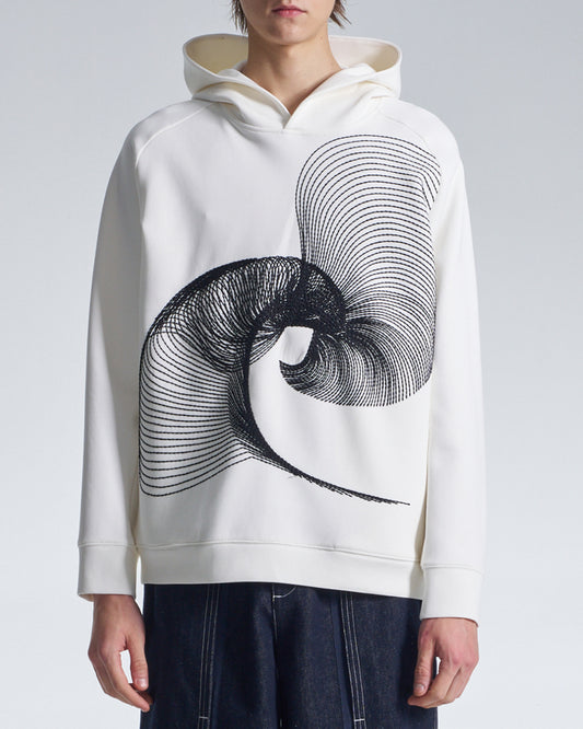 HARRISON WONG / Hoodie With Twisted Wavy Lines Embroidery - White
