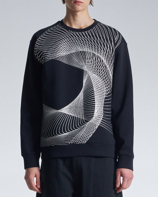 HARRISON WONG / Sweatshirt With Twisted Wavy Lines Embroidery - Black