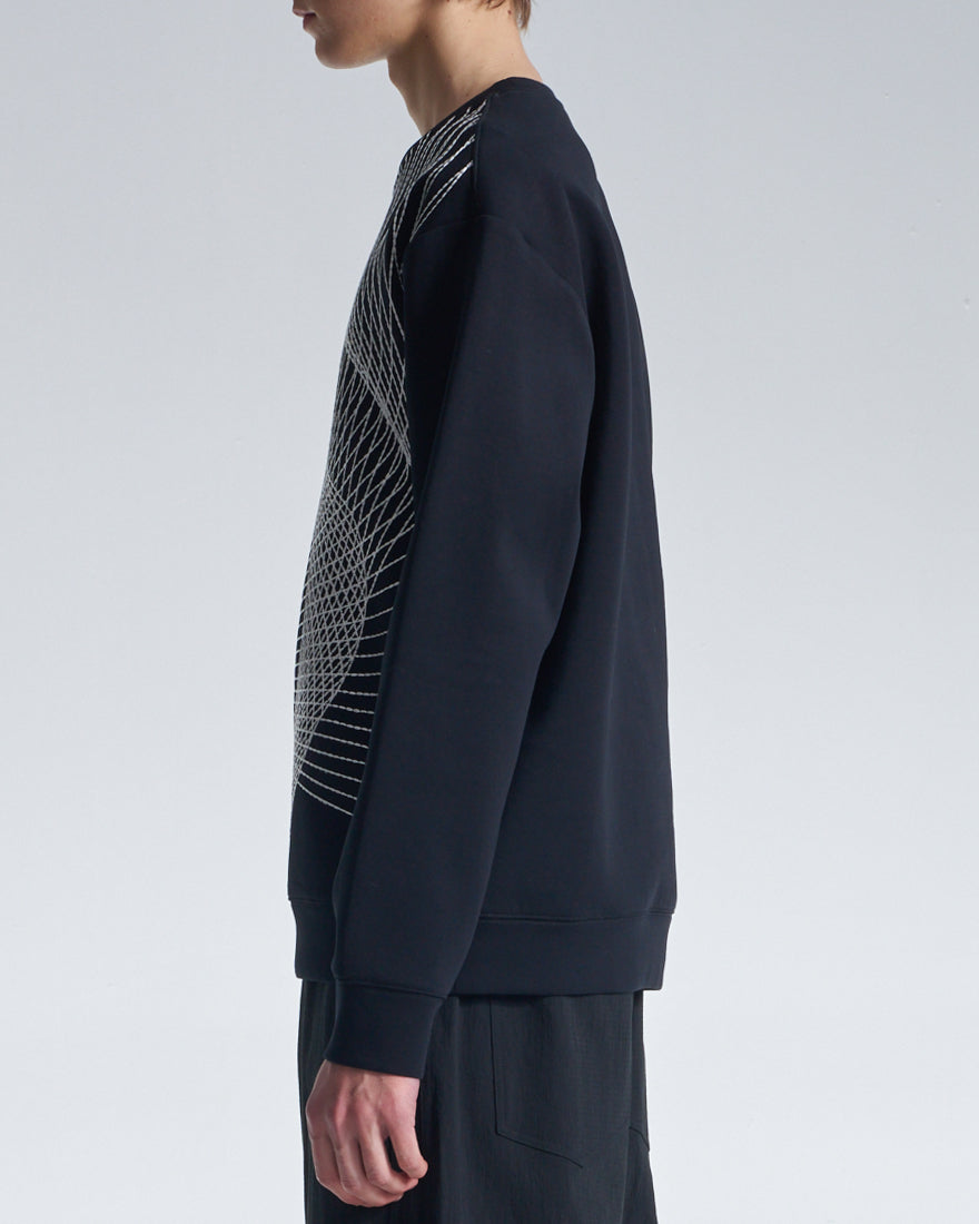 HARRISON WONG / Sweatshirt With Twisted Wavy Lines Embroidery - Black