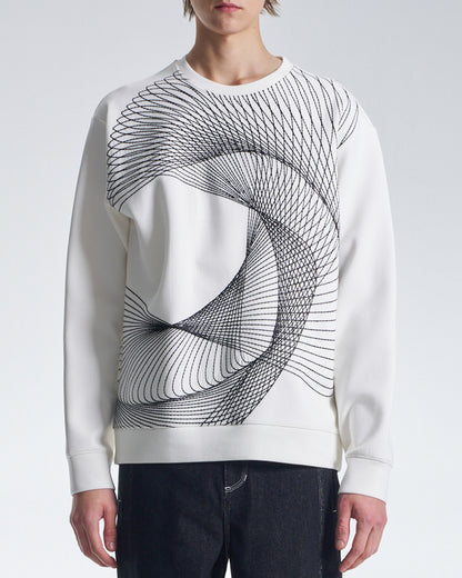 HARRISON WONG / Sweatshirt With Twisted Wavy Lines Embroidery - White
