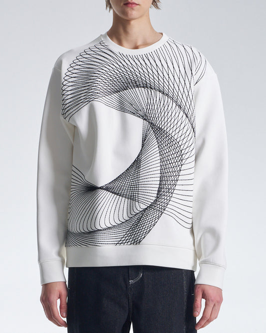 HARRISON WONG / Sweatshirt With Twisted Wavy Lines Embroidery - White