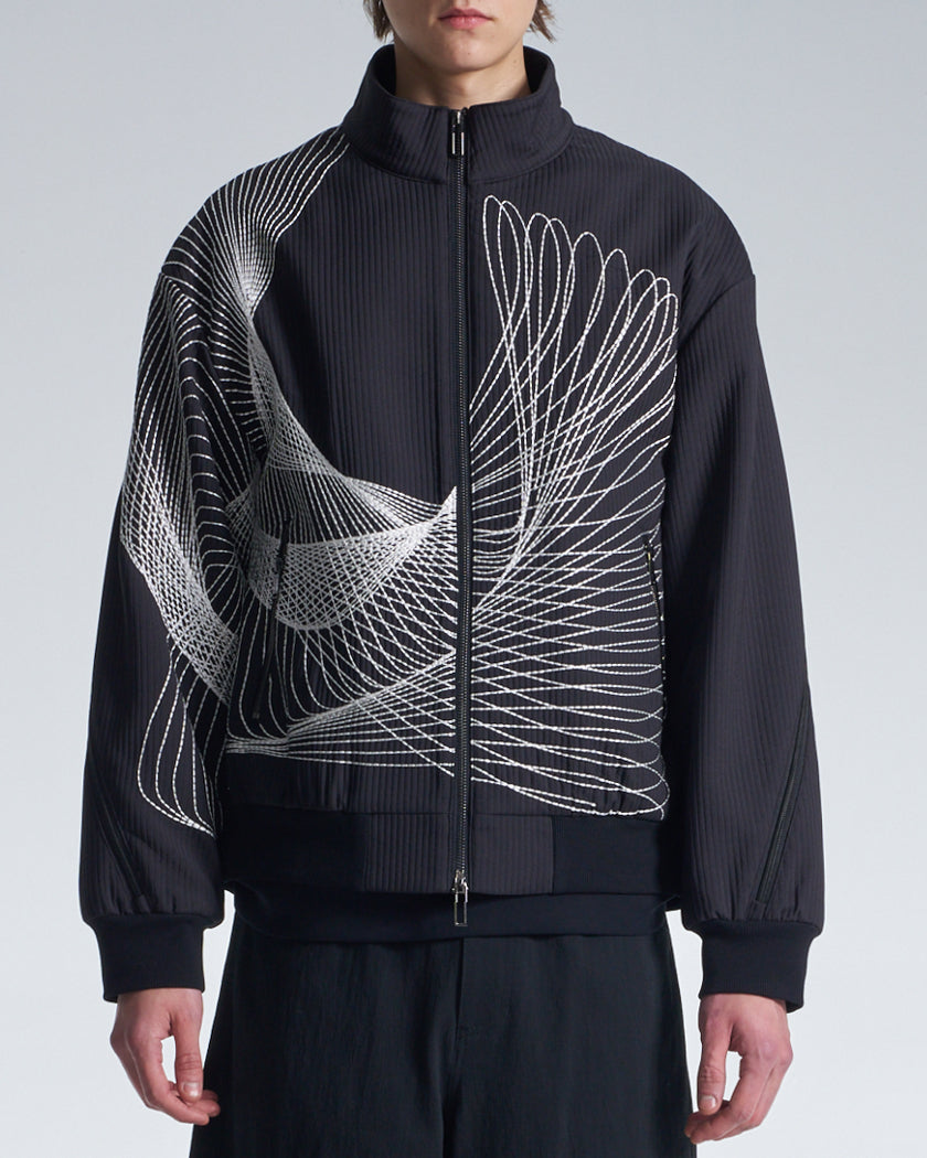 HARRISON WONG / Stand Collar Jacket With Twisted Wavy Lines Embroidery