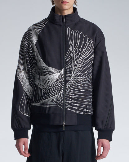 HARRISON WONG / Stand Collar Jacket With Twisted Wavy Lines Embroidery