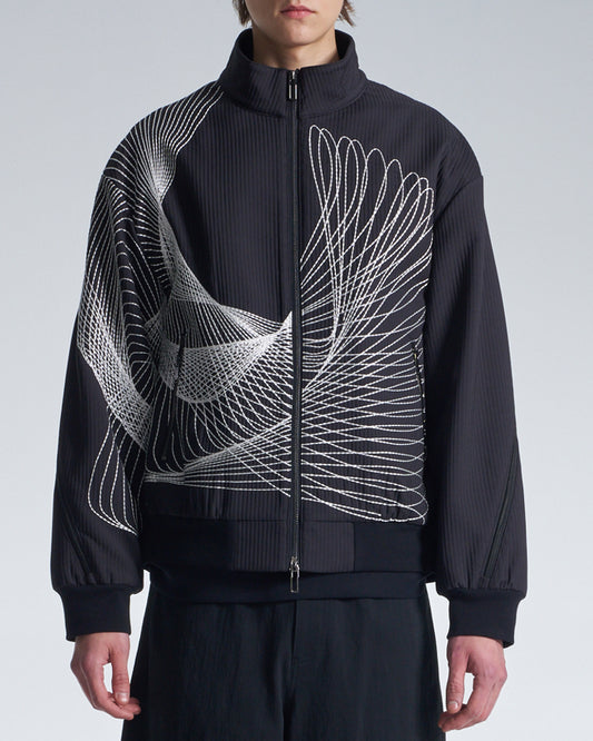 HARRISON WONG / Stand Collar Jacket With Twisted Wavy Lines Embroidery