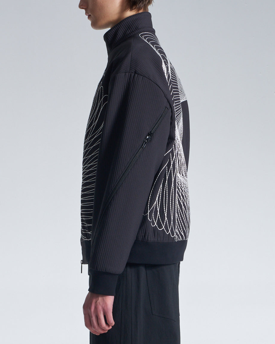 HARRISON WONG / Stand Collar Jacket With Twisted Wavy Lines Embroidery