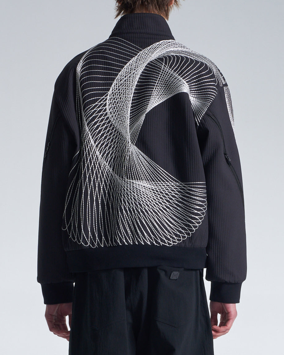 HARRISON WONG / Stand Collar Jacket With Twisted Wavy Lines Embroidery