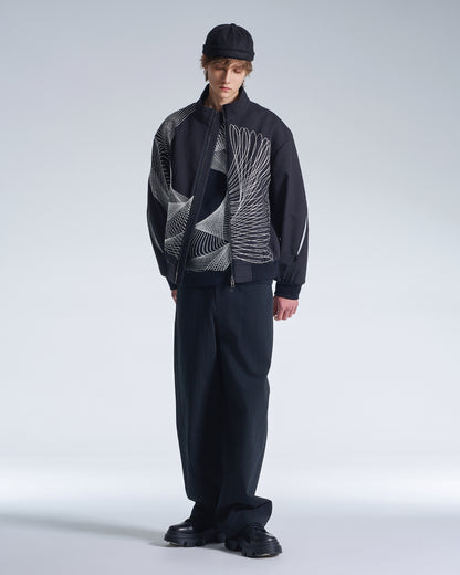 HARRISON WONG / Stand Collar Jacket With Twisted Wavy Lines Embroidery