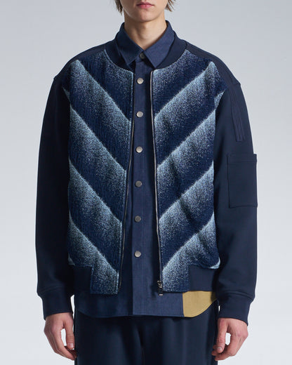 HARRISON WONG / Bias Stripe Denim Zipper Jacket With Knit Sleeve