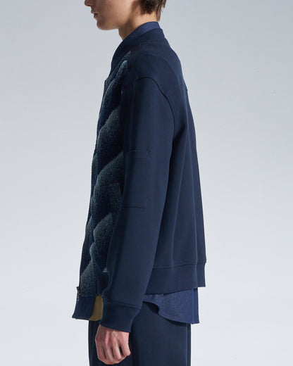 HARRISON WONG / Bias Stripe Denim Zipper Jacket With Knit Sleeve