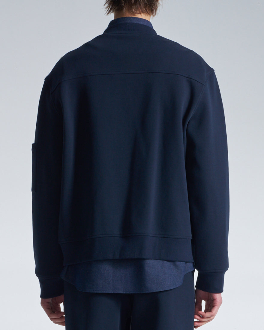 HARRISON WONG / Bias Stripe Denim Zipper Jacket With Knit Sleeve