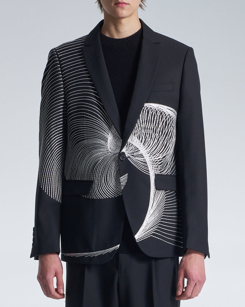 HARRISON WONG / Wool Blazer With Twisted Wavy Lines Embroidery