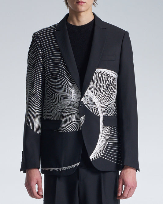 HARRISON WONG / Wool Blazer With Twisted Wavy Lines Embroidery