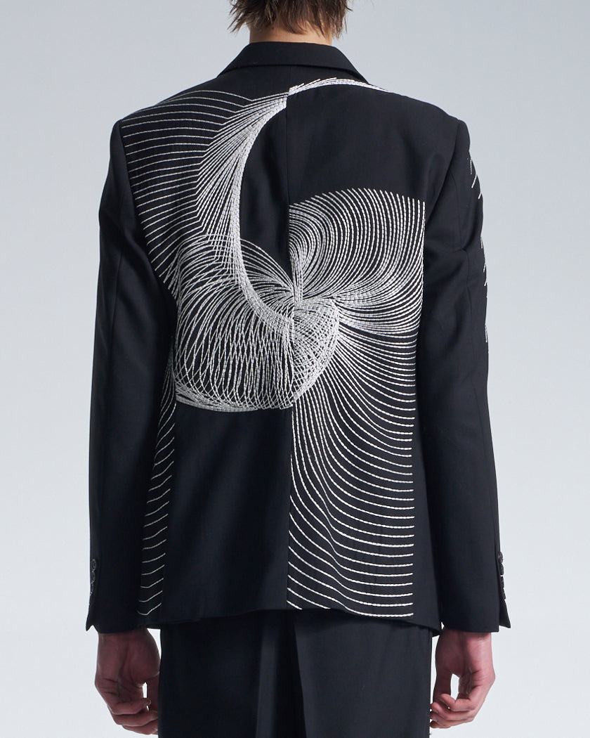 HARRISON WONG / Wool Blazer With Twisted Wavy Lines Embroidery