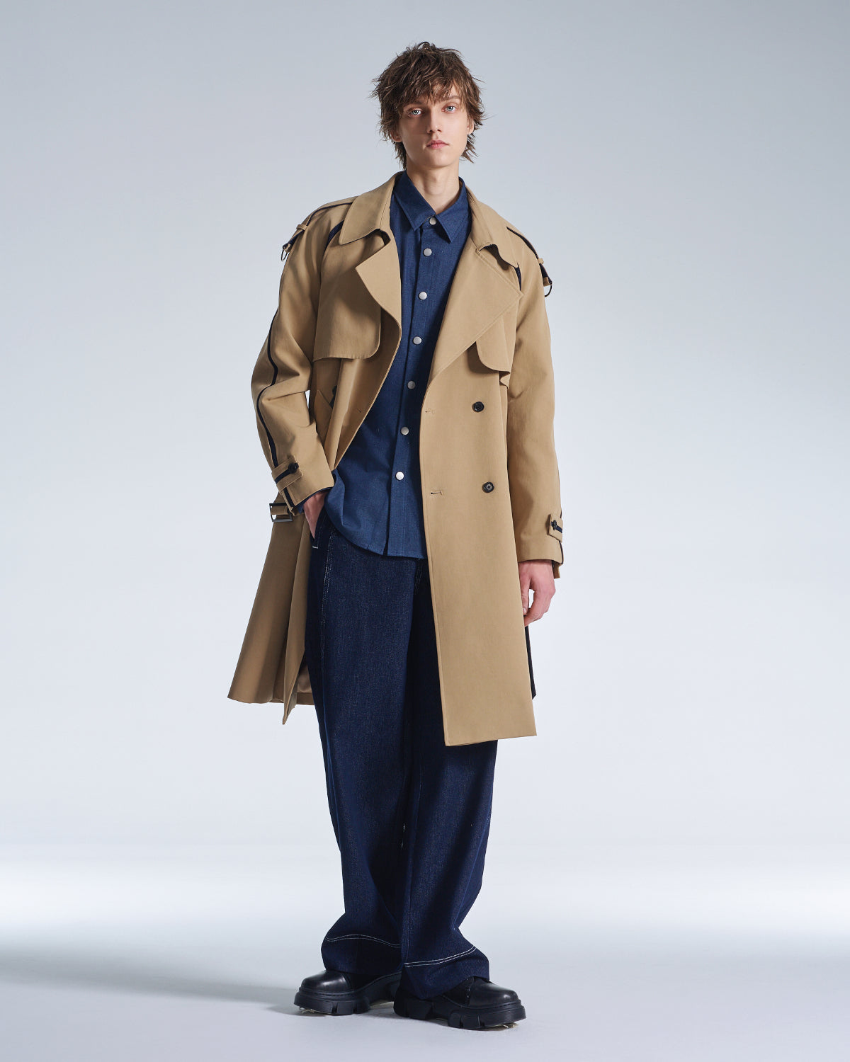 HARRISON WONG / Trench Coat With Denim Trim