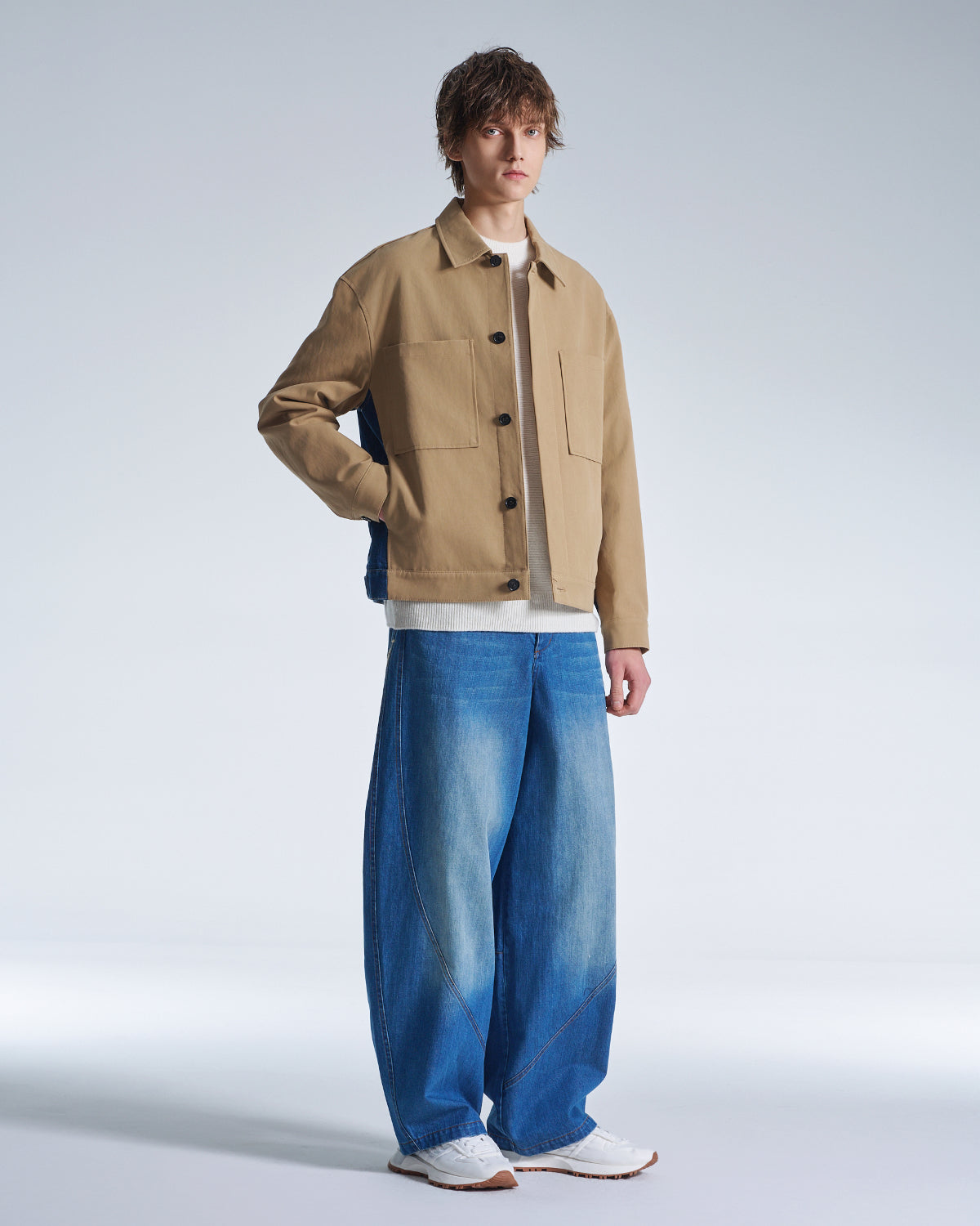 HARRISON WONG / Basic Wool Sweater With Horizontal Weave - White