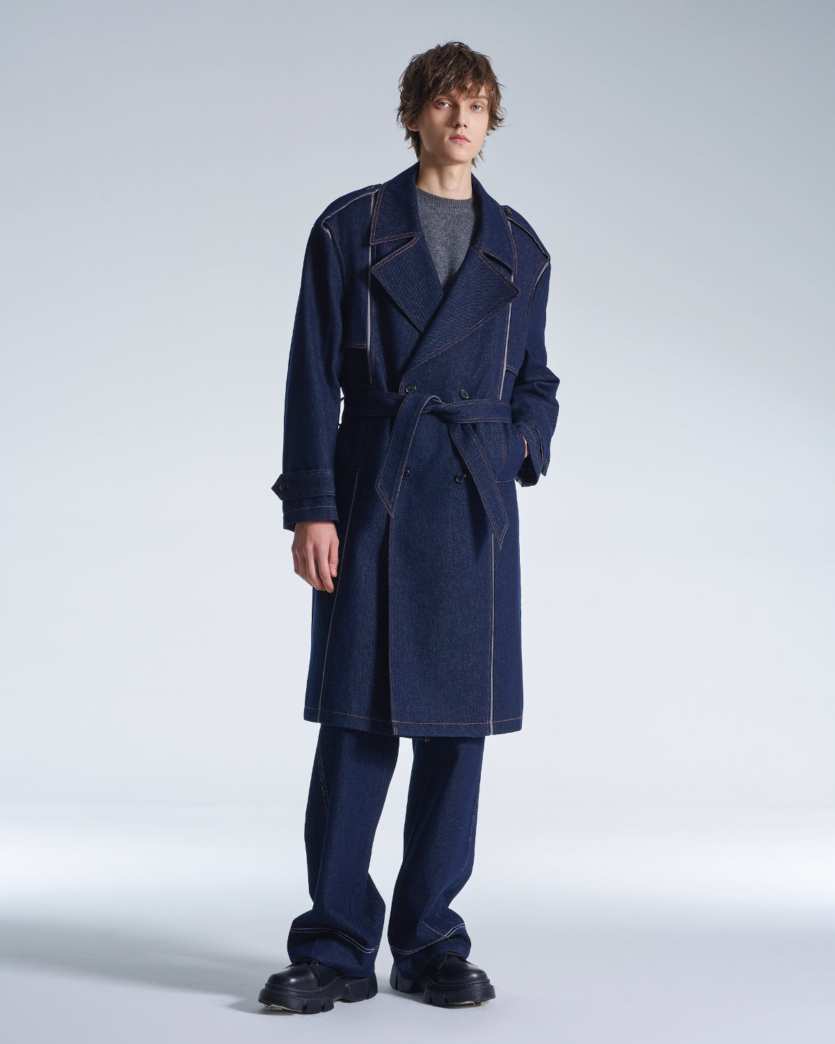 HARRISON WONG / Basic Wool Sweater With Horizontal Weave - Grey