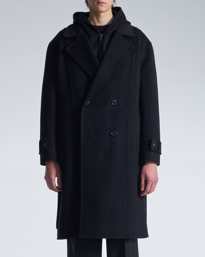HARRISON WONG / Double Faced Wool 2in1 Trench Coat With Hood - Black