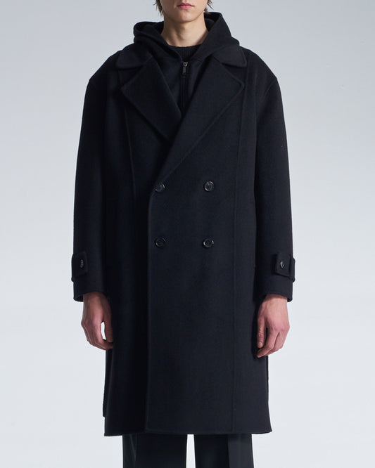 HARRISON WONG / Double Faced Wool 2in1 Trench Coat With Hood - Black