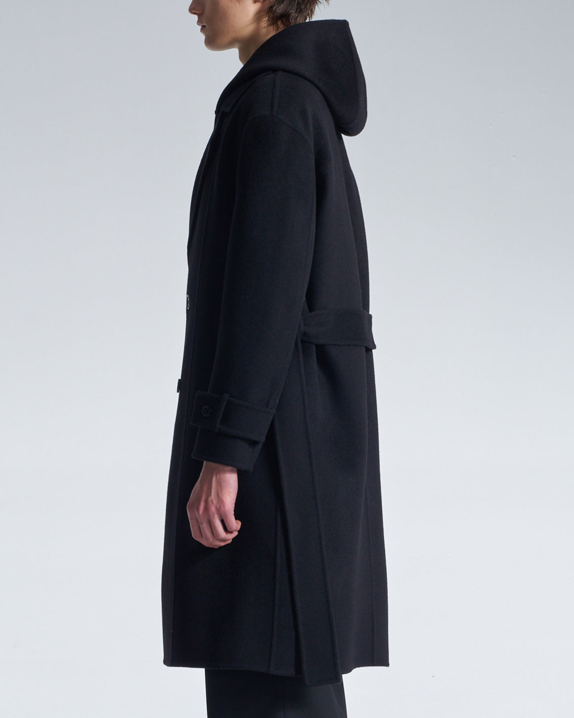HARRISON WONG / Double Faced Wool 2in1 Trench Coat With Hood - Black