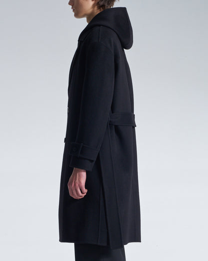 HARRISON WONG / Double Faced Wool 2in1 Trench Coat With Hood - Black