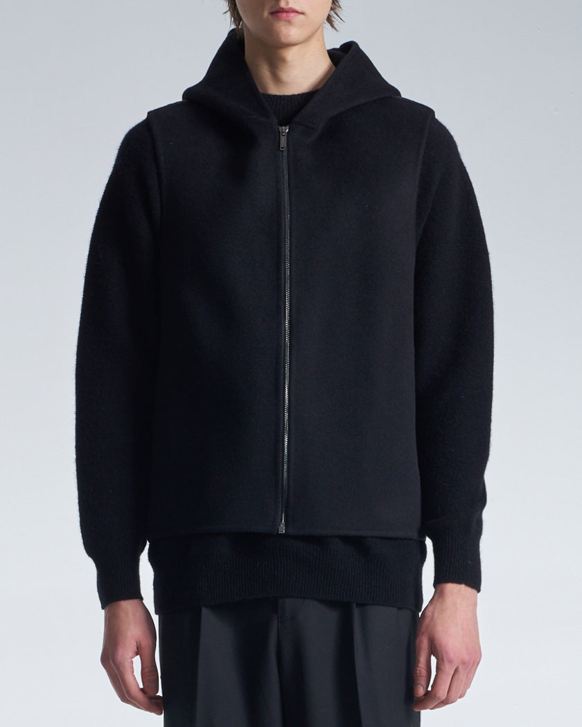 HARRISON WONG / Double Faced Wool 2in1 Trench Coat With Hood - Black