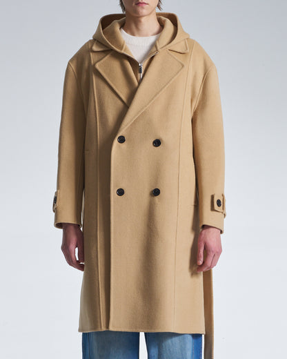 HARRISON WONG / Double Faced Wool 2in1 Trench Coat With Hood - Camel