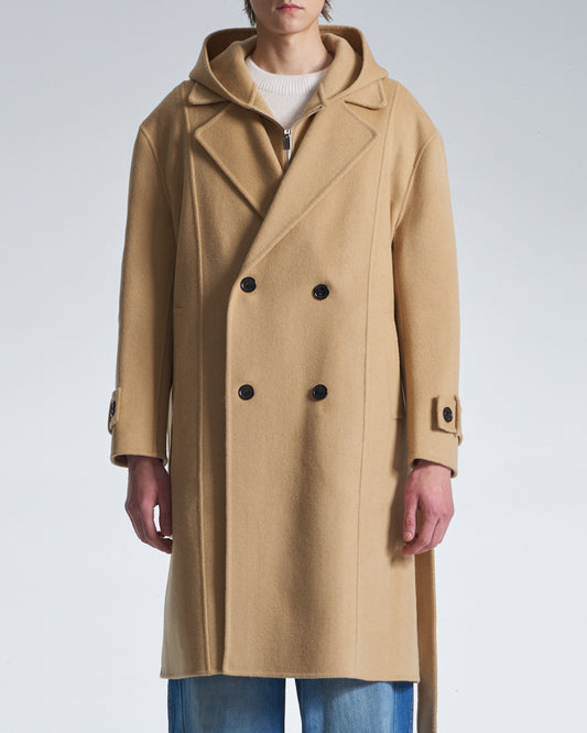 HARRISON WONG / Double Faced Wool 2in1 Trench Coat With Hood - Camel