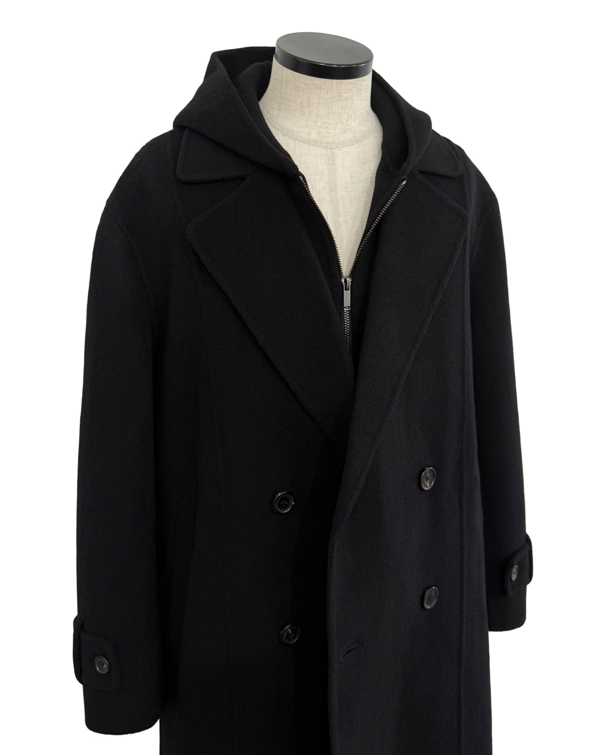 HARRISON WONG / Double Faced Wool 2in1 Trench Coat With Hood - Black