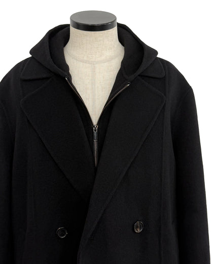 HARRISON WONG / Double Faced Wool 2in1 Trench Coat With Hood - Black