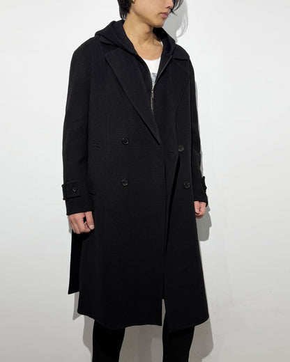 HARRISON WONG / Double Faced Wool 2in1 Trench Coat With Hood - Black
