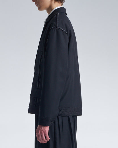 HARRISON WONG / Boxy Wool Blazer With Denim Trim - Black