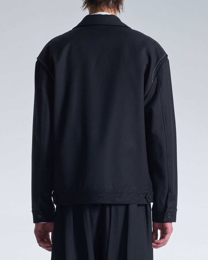 HARRISON WONG / Boxy Wool Blazer With Denim Trim - Black