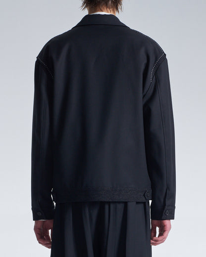 HARRISON WONG / Boxy Wool Blazer With Denim Trim - Black