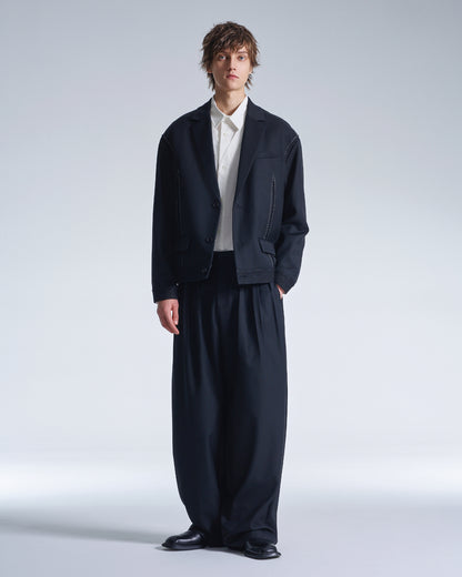 HARRISON WONG / Boxy Wool Blazer With Denim Trim - Black