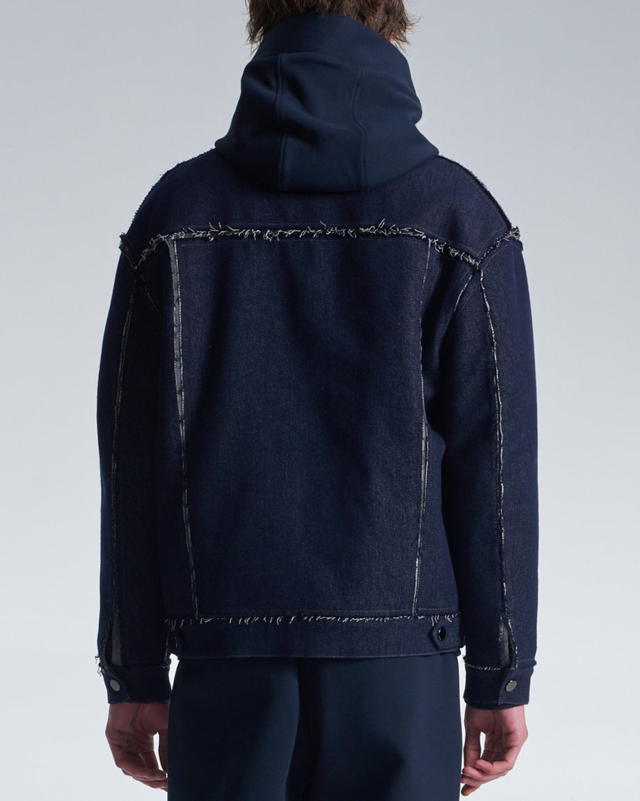 HARRISON WONG / Raw Edge Denim Jacket With Sandwich Knit Base