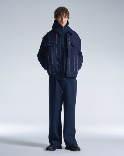 HARRISON WONG / Raw Edge Denim Jacket With Sandwich Knit Base