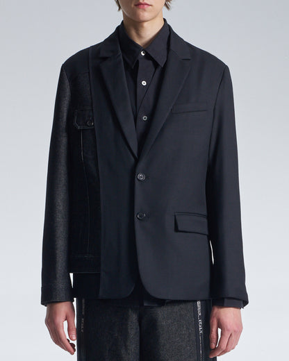 HARRISON WONG / Deconstructed Wool Blazer With Denim - Black